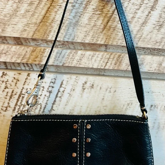 Michael Kors Black Leather and embossed Silver Button Wristlet Vintage - Picture 7 of 16